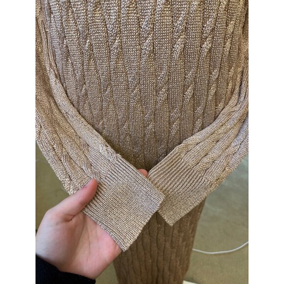 NEW Tuckernuck Cable Knit Metallic Gold Stretch Bodycon Sweater Maxi Dress Small - Picture 4 of 11